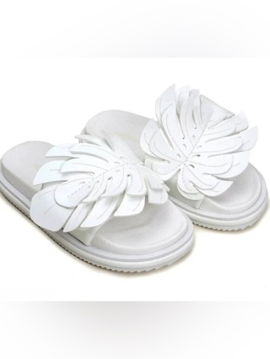 FARM Rio Shoes - Farm Rio Monstera Leaf Sandal Platform Slides White Adjustable Tropical 9 NWT